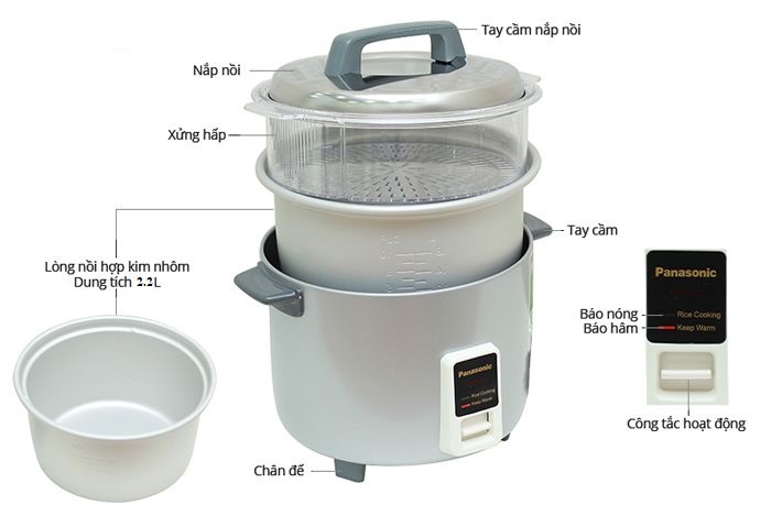 Nồi cơm điện Panasonic PANC-SR-W22GSLRA 2.2L (Bạc)