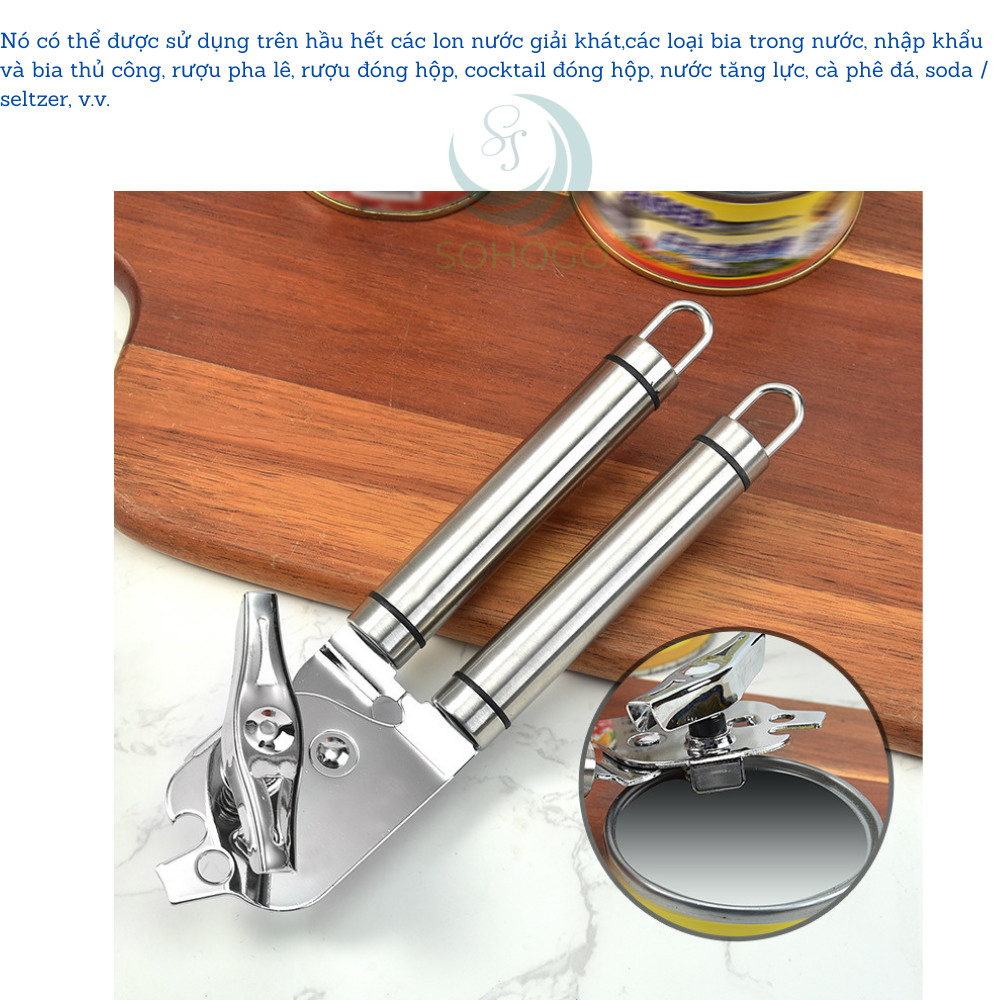 Dụng cụ mở nắp lon khui hộp / bia đa năng chất liệu inox tay cầm chống trượt 20.5x7.5cm