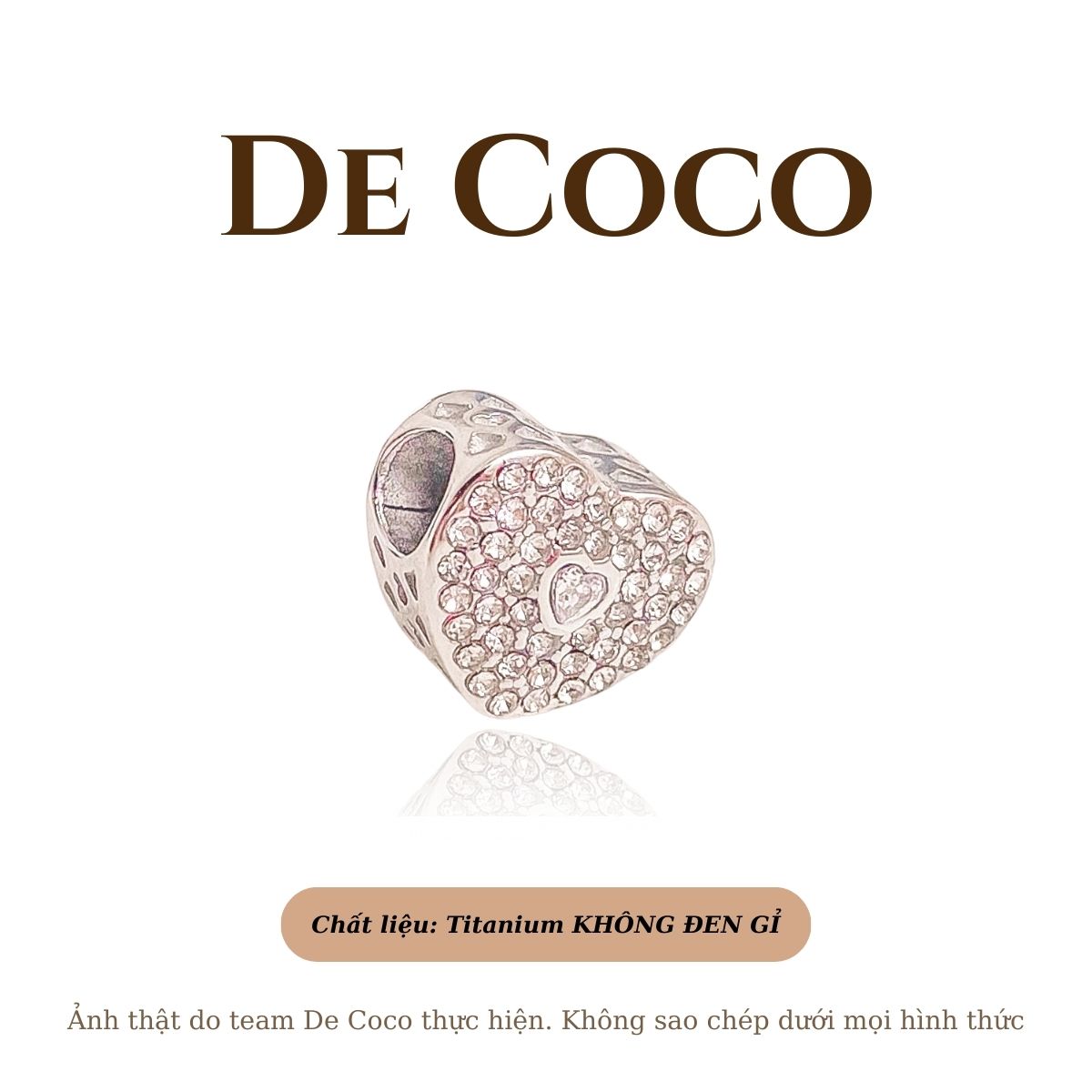 Không đen gỉ - hạt charm xâu vòng tay trái tim đính đá de coco
