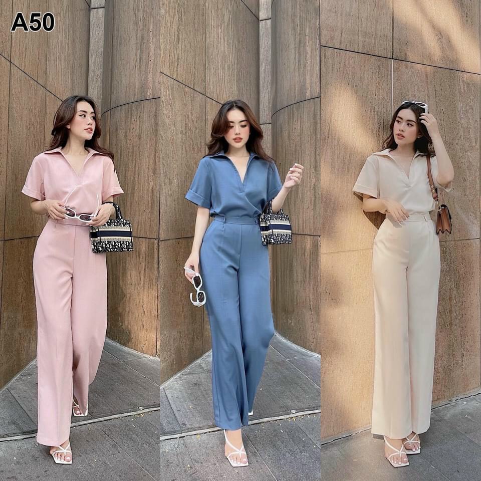 Sét bộ ống rộng áo cổ sơ mi-TH#setbonu