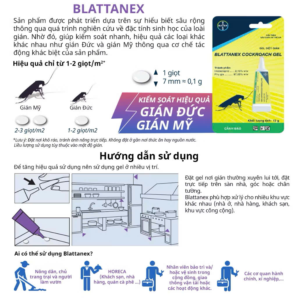 [ENVU] - Diệt Gián Blattanex, diệt gián Trong Nhà Bếp, Hộ Gia Đình Blattanex Dạng Gel 1 tuýp 12g