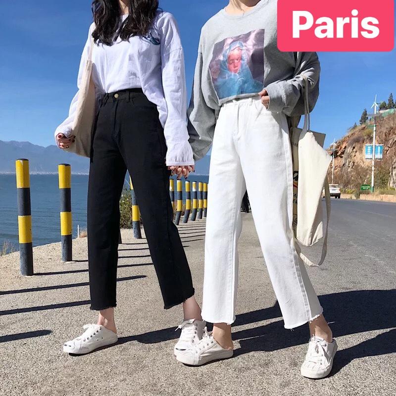QUẦN BAGGY JEAN NỮ CHẤT BÒ ỐNG RỘNG TRẮNG ĐEN LƯNG CAO NÂNG MÔNG HÀN QUỐC PR-9779 CAO CẤP - PARIS FASHION