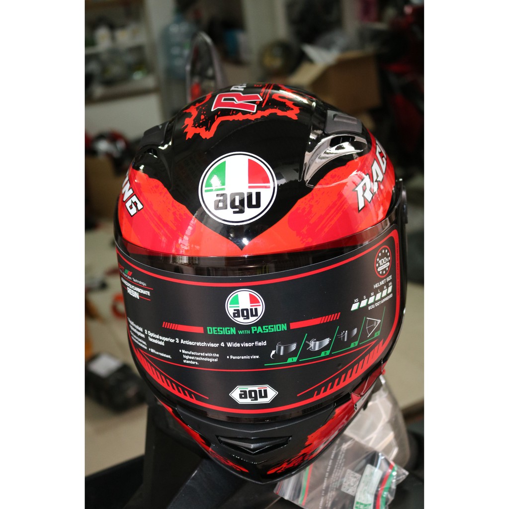 Nón bảo hiểm Fullface AGU Racing màu đỏ cao cấp