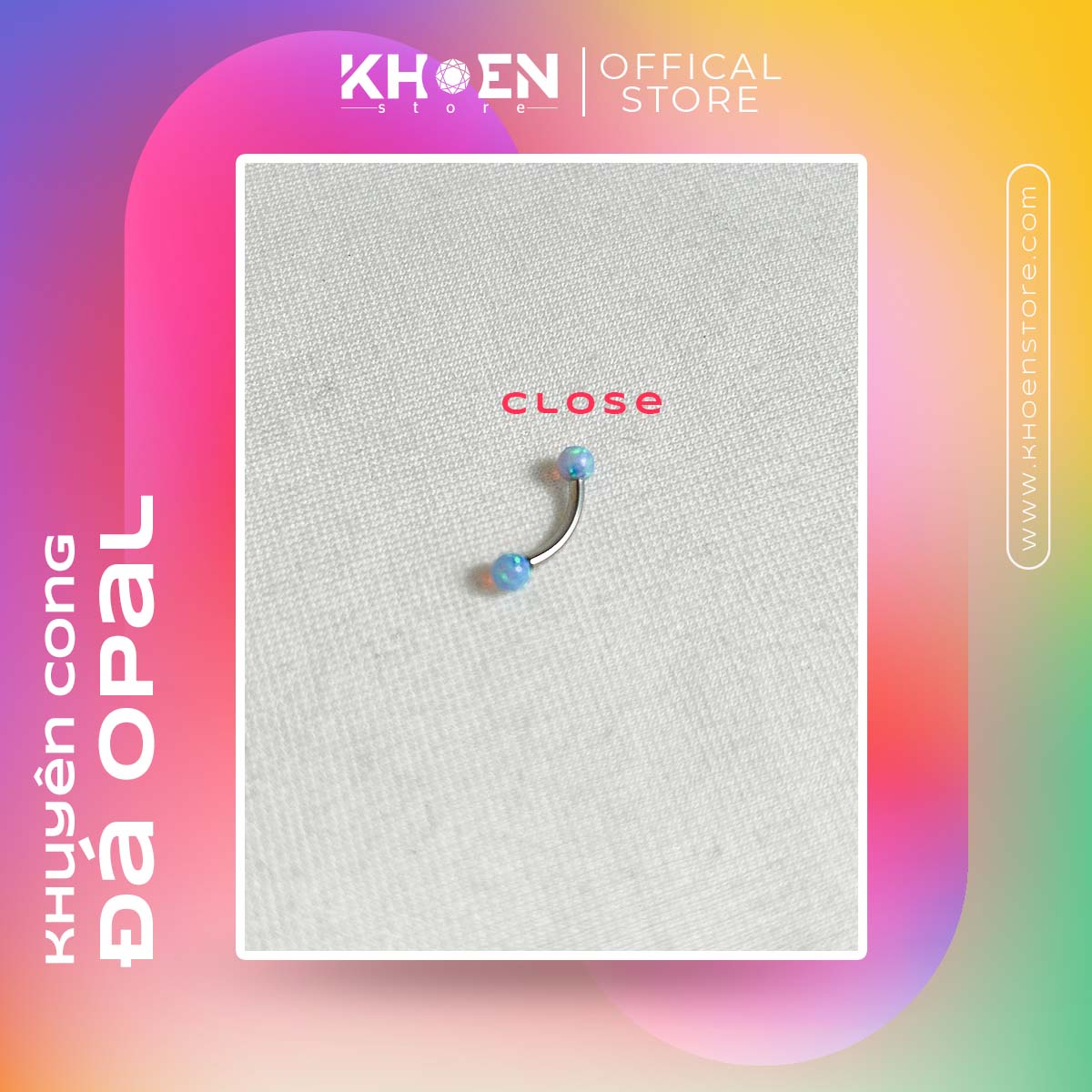 (1 Chiếc) Khuyên cong 8mm - Đá Opal - Khoen Store
