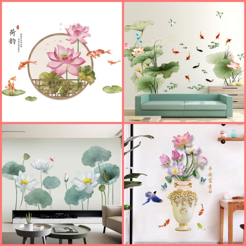 [ nhiều mẫu] Decal dán tường hoa sen