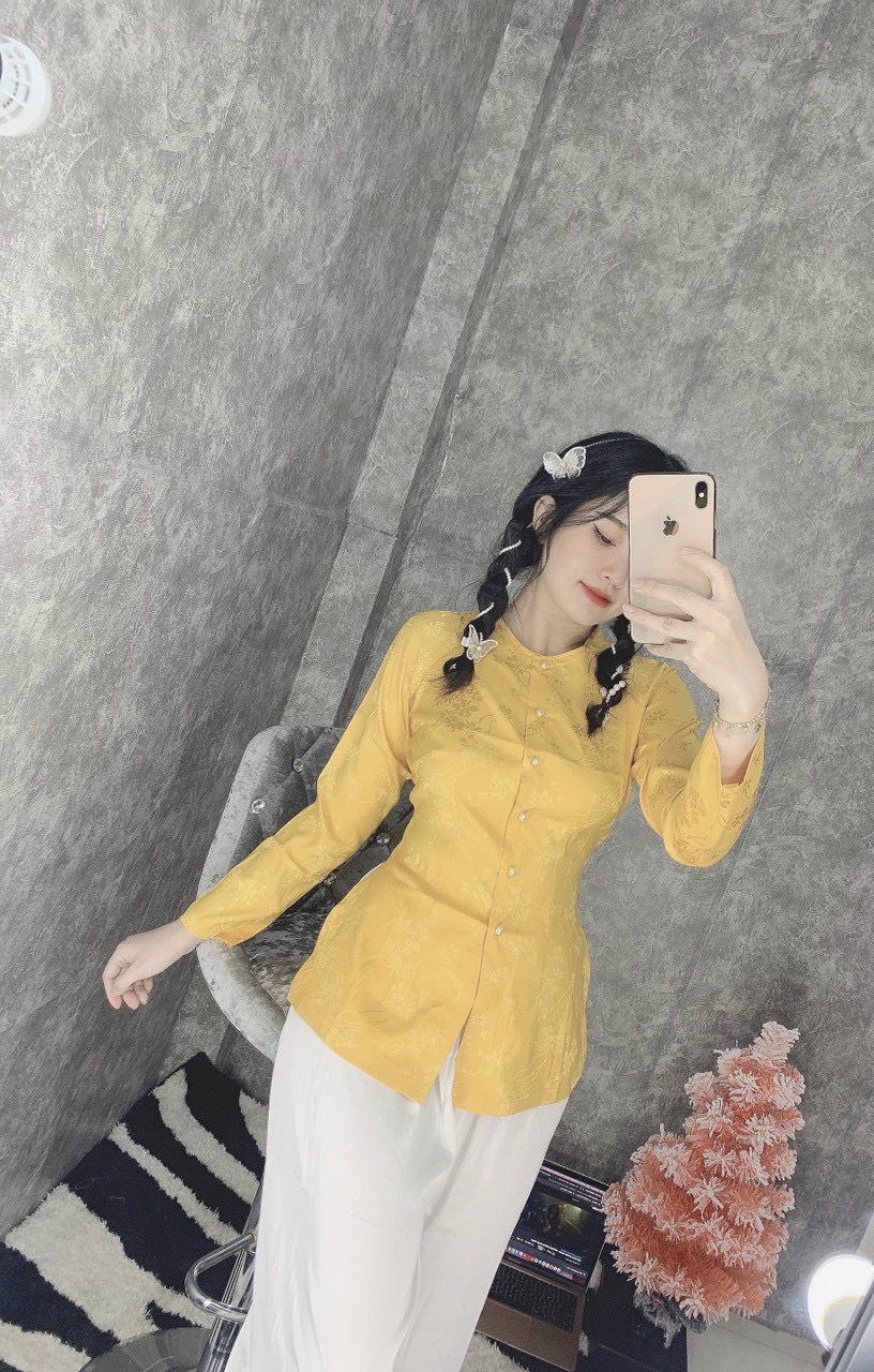 Áo bà ba cổ tròn truyền thống ( vãi gấm )