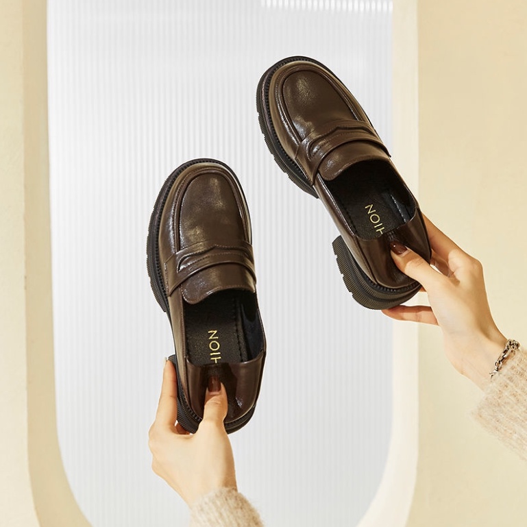 Giày Loafer Nữ Giày Da Bánh Mì 5 Phân Phong Cách Nhật Bản