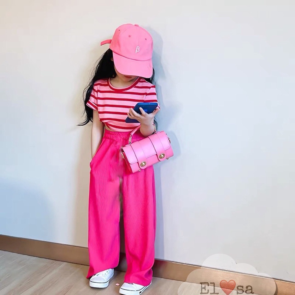 Quần áo bé gái- Bộ Thể Thao Kẻ Hồng Xinh Xắn Cho Bé 1-8 Tuổi