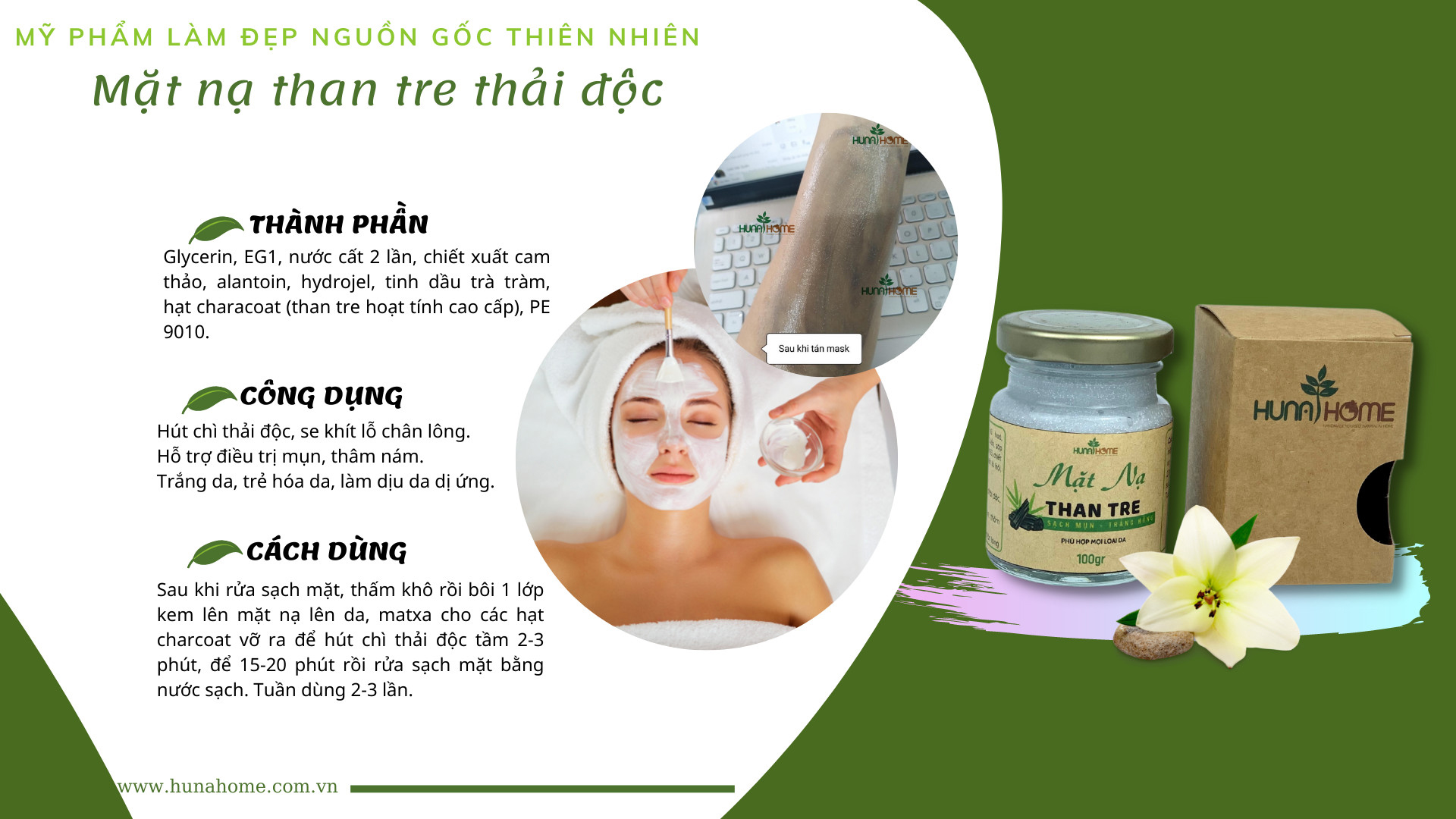 Mặt nạ than tre thải độc Hunahome ( đóng hộp 100g)