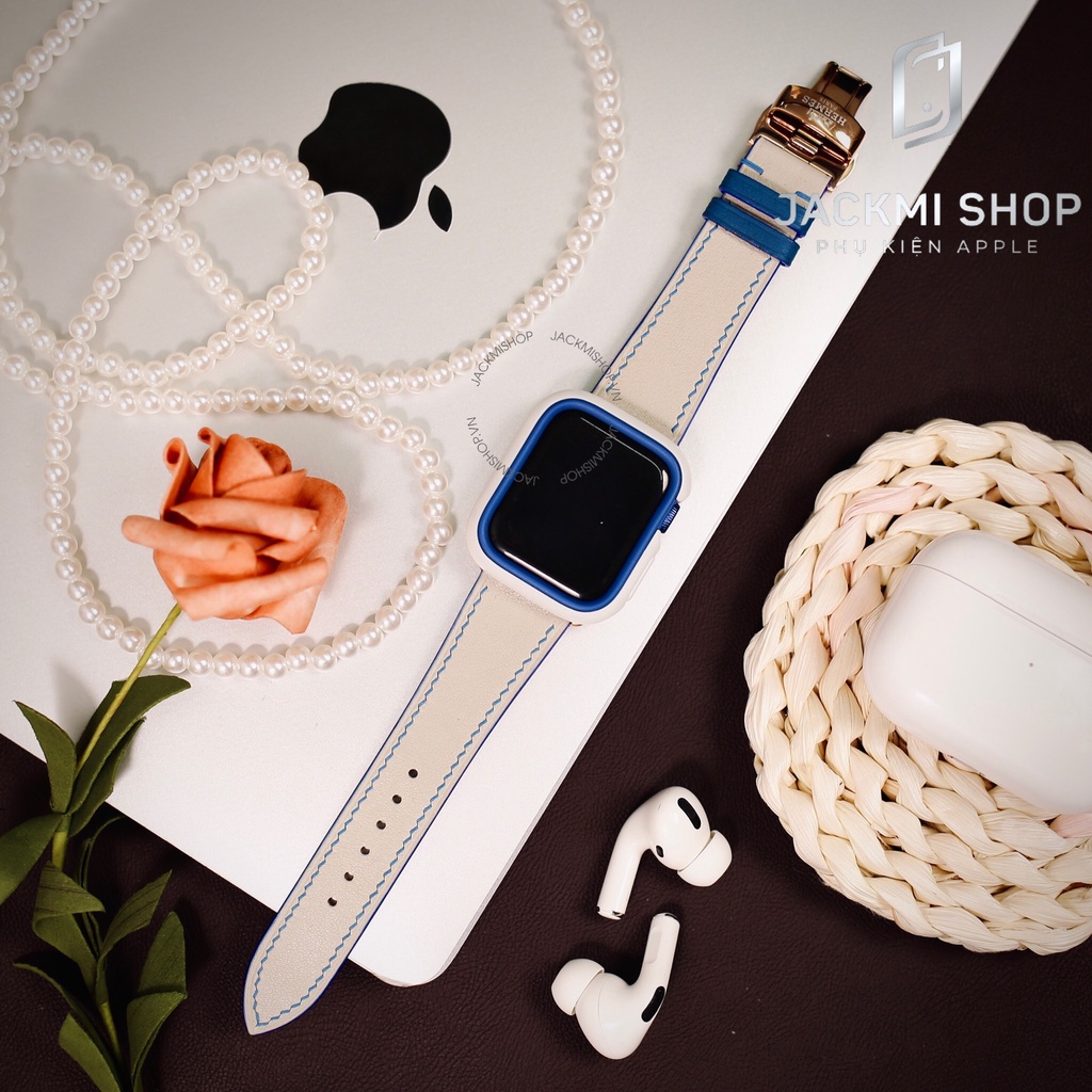 Dây da bê swift khóa bướm cho apple watch + ốp viền rhinoshield cho apple watch