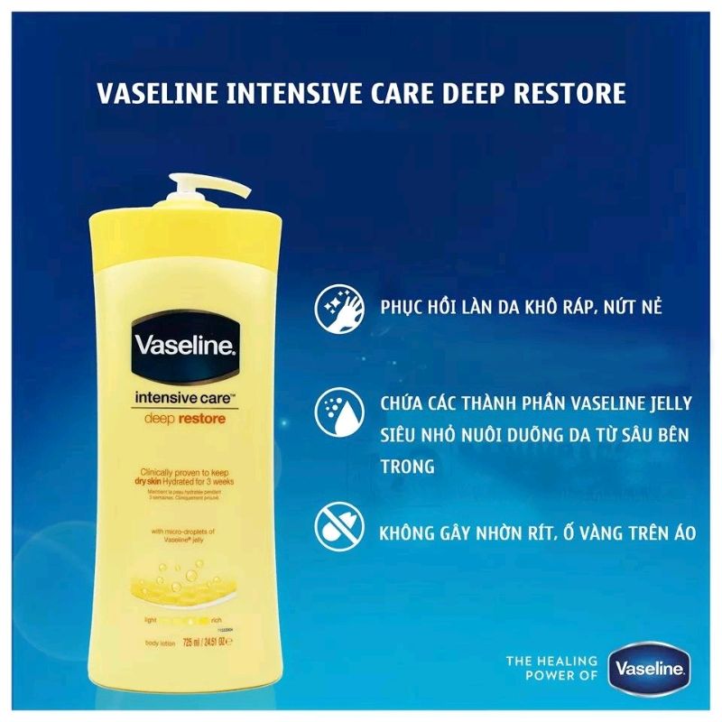 [HCM]SỮA DƯỠNG THỂ TRẮNG DA VASELINE INTENSIVE CARE DEEP RESTORE 725ML MỸ
