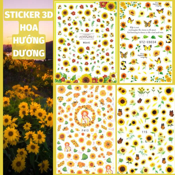 Sticker 3D | Hoa Hương Dương | Hình Dán Móng Tay