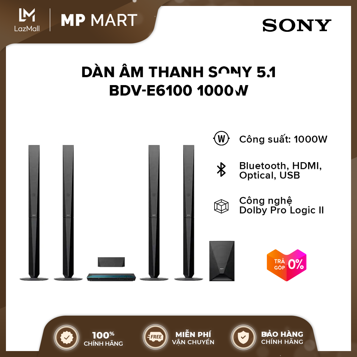 [FREESHIP - TRẢ GÓP 0%] Dàn âm thanh Sony 5.1 BDV-E6100 1000W