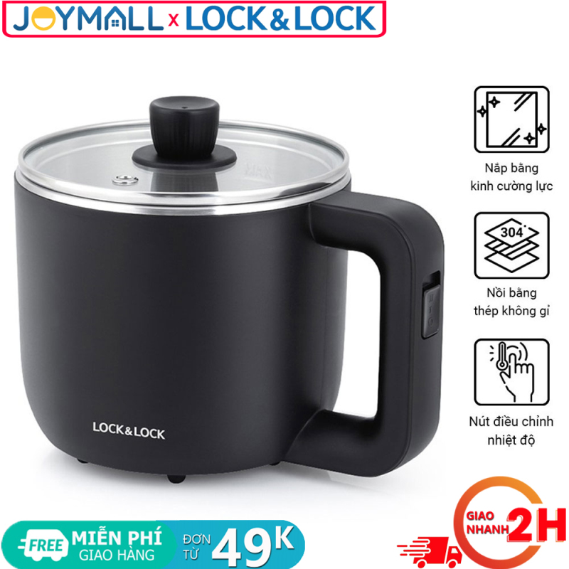 Nồi Điện Đa Năng Lock&Lock EJP116BLK 0.8 Lít - Hàng Chính Hãng, Bảo Hành 12 Tháng, Nấu Mì, Nấu Lẩu, Tặng Kèm Khay Hấp Trứng - JoyMall