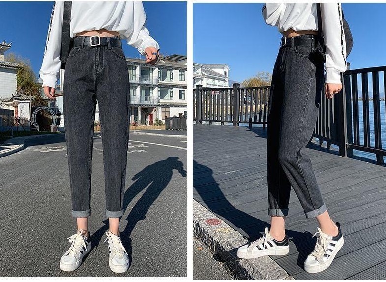 Quần jean nữ Baggy ống suông màu xám lông chuột lưng cao đủ size - MoliJeans