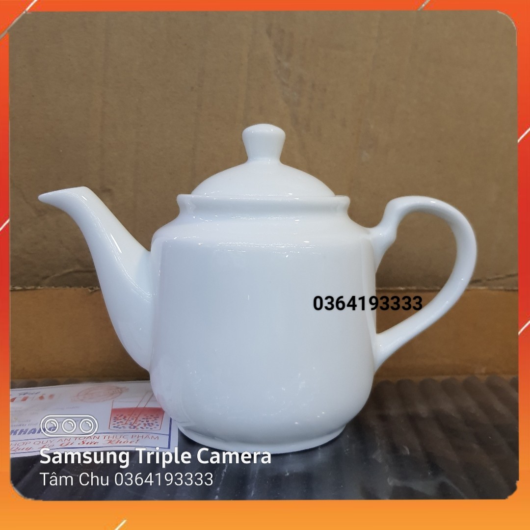 Ấm pha trà sứ trắng Bát Tràng dáng trụ 500ml