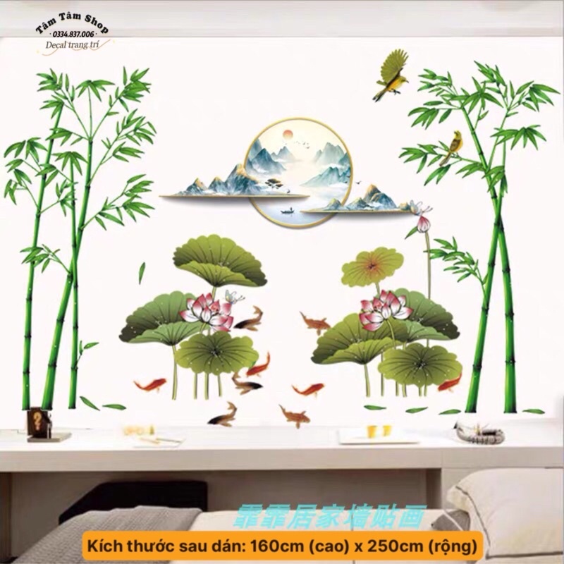 Tranh dán tường, Decal dán tường phòng khách, chất liệu cao cấp sẵn keo dán.