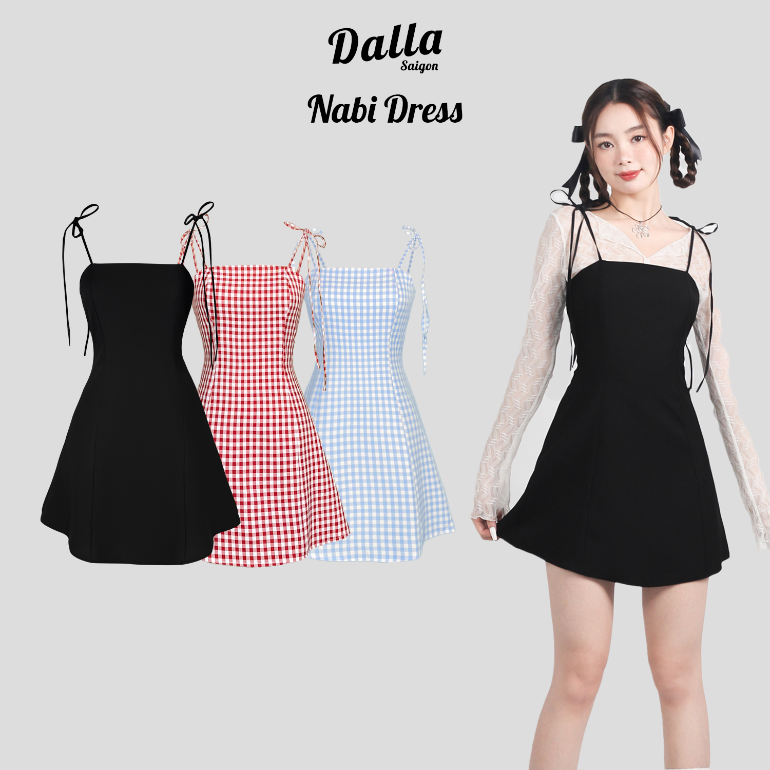 DALLA Đầm dây caro chữ A (D11)