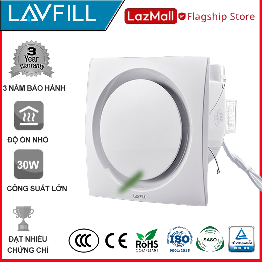 Quạt thông gió âm trần 300x300 mm, Quạt hút âm trần nhà tắm, phòng vệ sinh với BỀ MẶT QUẠT PHẲNG, dễ vệ sinh lau chùi, không bám bẩn, không ồn hãng LAVFILL LFCV-16D