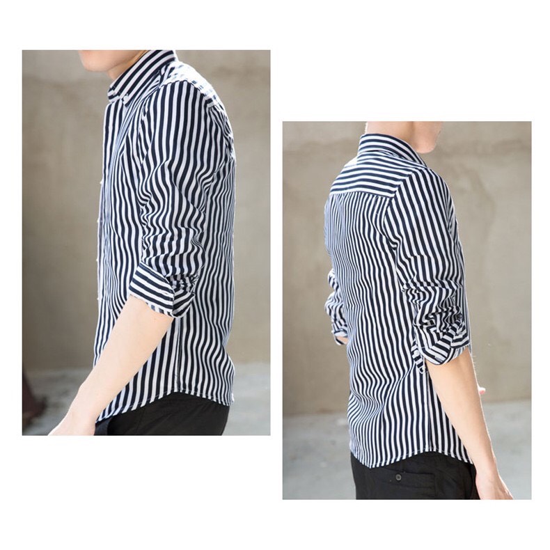 Áo sơ mi nam dài tay kẻ sọc trơn mát,dáng trẻ trung,vải không nhăn, dáng body