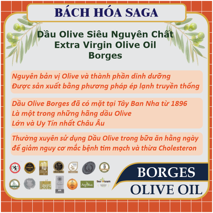 Dầu Oliu Siêu Nguyên Chất Extra Virgin Borges Cao Cấp