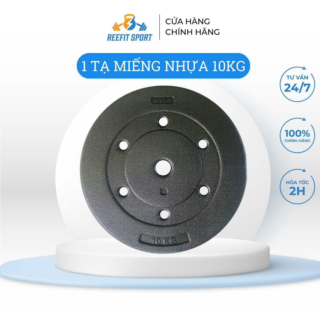 Tạ miếng nhựa đen Reefit 10kg có ruột phi 27