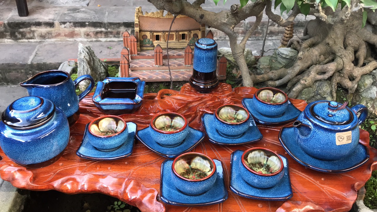 Bộ ấm chén men hỏa biến Bát Tràng ( Không bao gồm khay gỗ)
