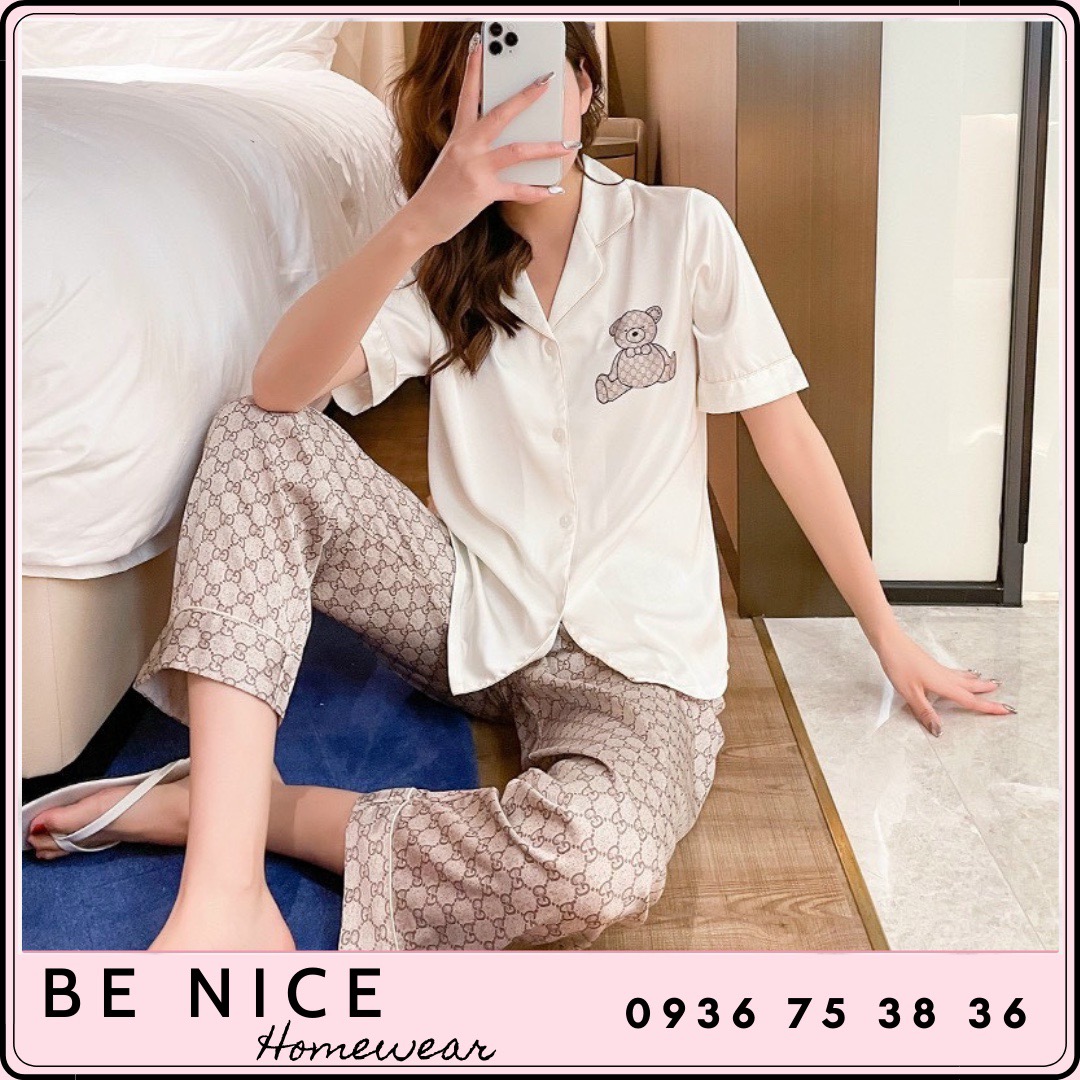 Set lụa mặc nhà gấu hàng quảng châu cao cấp