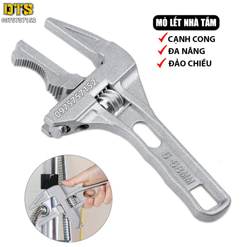 Mỏ lết nhà tắm đa năng đổi đầu cạnh cong vặn ống nước, bồn nước nhà vệ sinh từ 6-68mm, hợp kim nhôm siêu nhẹ siêu cứng, dùng như kìm chết, mở được cả các loại ống nước, ống kẽm không có ren, mỏ lết nhôm