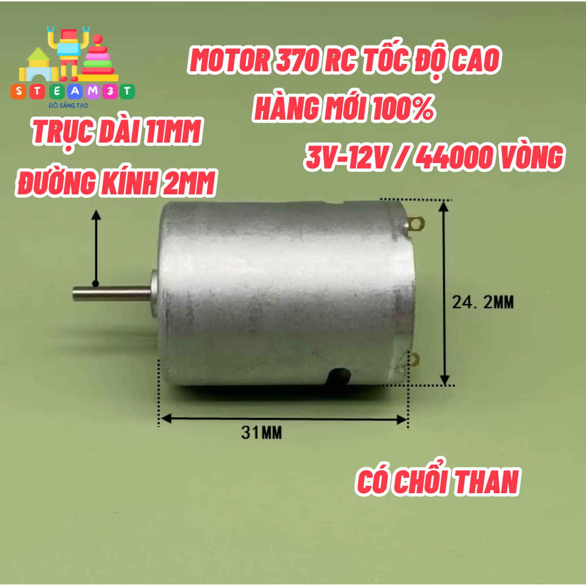 [HCM]Motor 370 tốc độ cao 3V - 7.4V - 12V dùng cho mô hình RC 27500 - 44000 RPM - LK0222