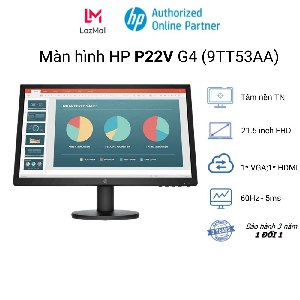 [Duy nhất 5.1 - Voucher 10%] Màn hình máy tính HP P22v G4 21.5 inch FHD (9TT53AA) Hàng chính hãng