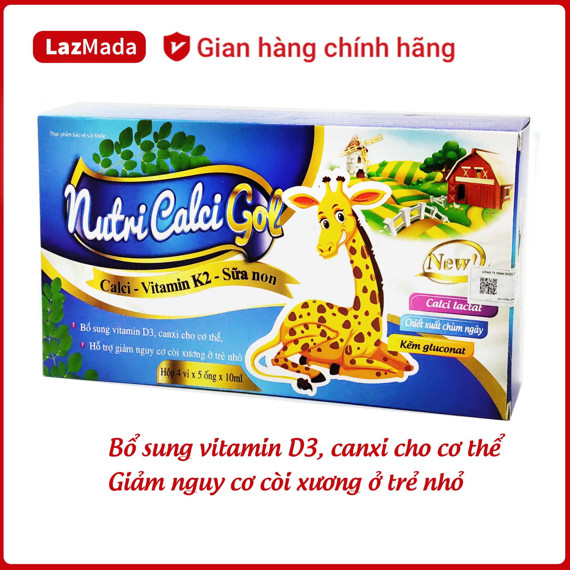 Siro bổ sung canxi cho bé NUTRI CALCI GOL - Bổ sung canxi, vitamin D3, K2, sữa non - Giúp bé ăn ngon, phát triển chiều cao, giảm nguy cơ còi xương ở trẻ nhỏ - Hộp 20 ống