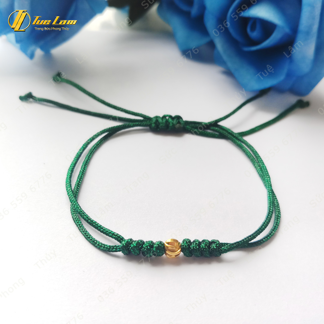 Vòng Tay May Mắn Nữ Dây Chỉ Đủ Màu Bện Bi Vàng Khía - Tuệ Lâm