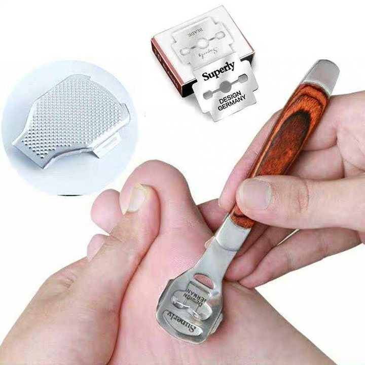 Dụng Cụ Chà Gót Chân, Mài Gót Chân Tẩy Da Chết Inox Cao Cấp Tặng Kèm 10 Dao Cạo Thay Thế.