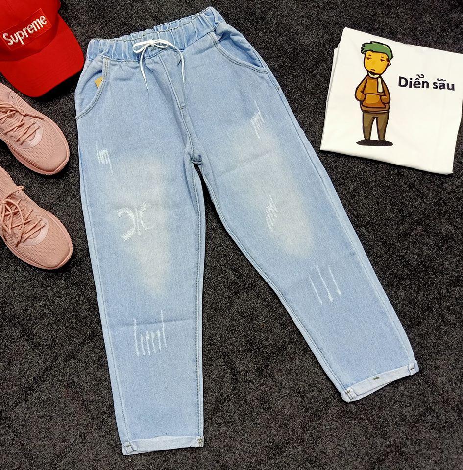[HCM]Quần Baggy Jean Nữ Bigsize Cào Xước Xăn Lai Ảnh Thật Từ Sản Phẩm Size Từ 35Kg Đến 65Kg
