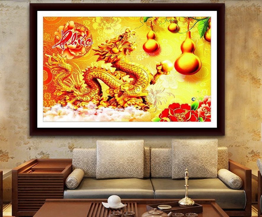 Tranh đính đá chữ phúc - rồng vs113 kt75x50cm