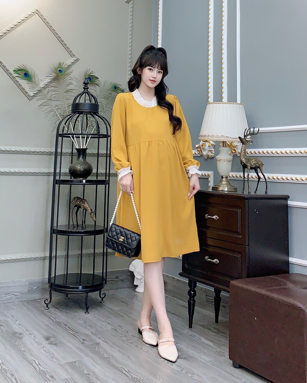 Đầm bầu công sở tay lửng thời trang