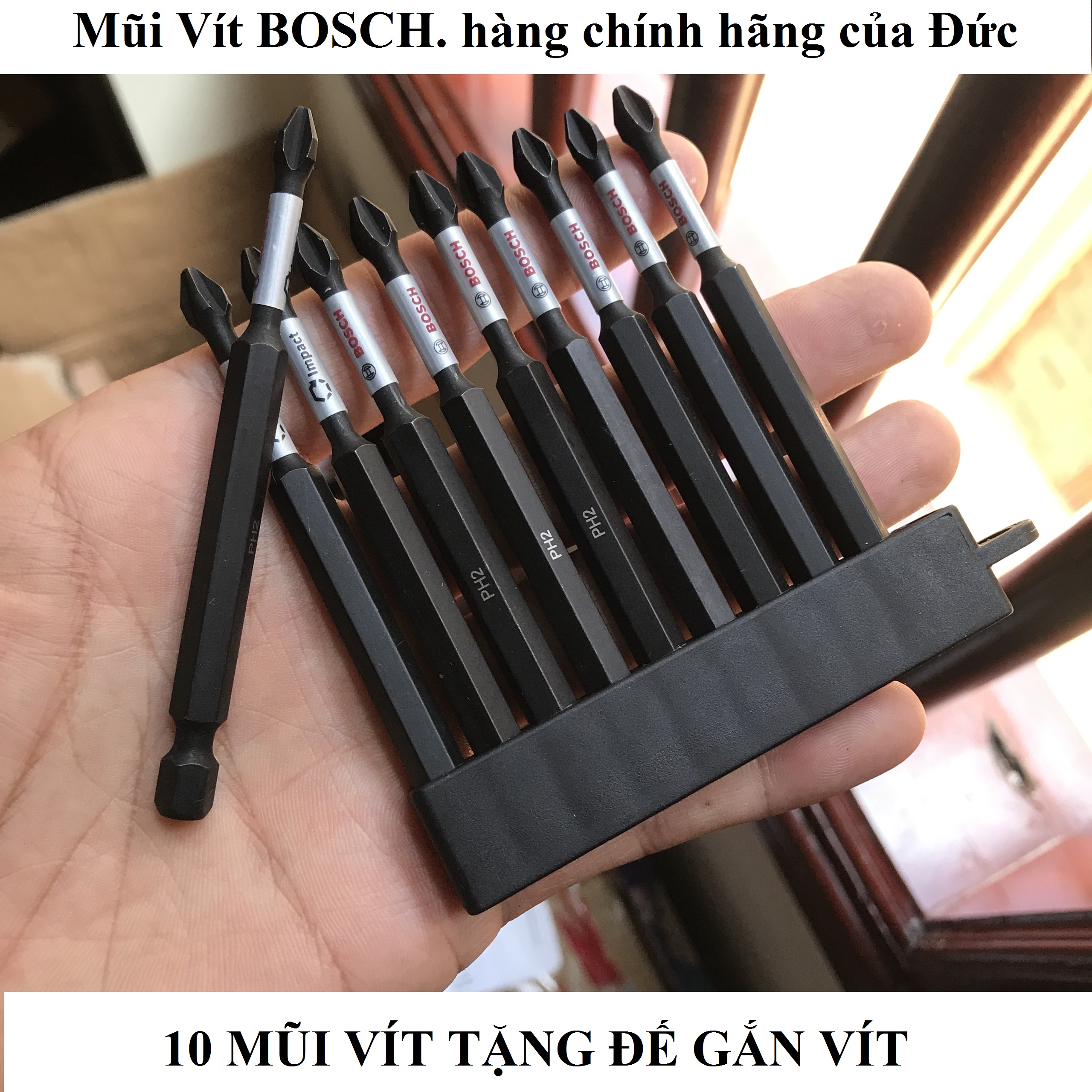 KM Combo Bộ 10 Mũi Vít Bosc nhập Đức,dài 9cm,PH2