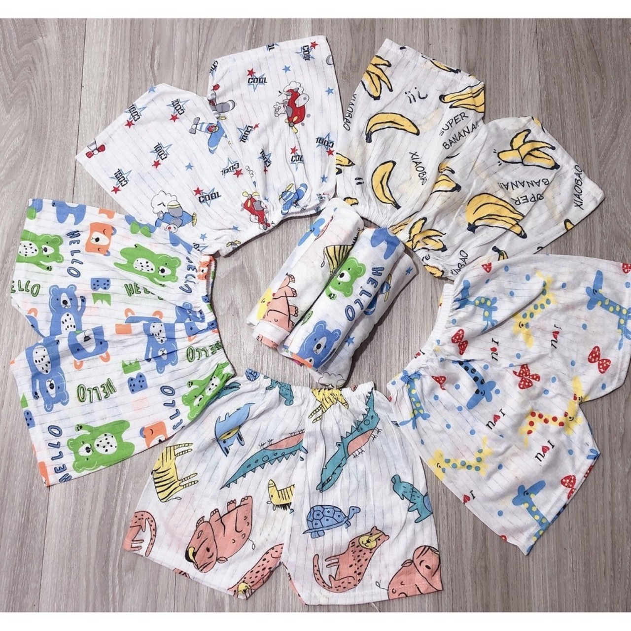 Quần đùi cotton giấy cho bé (set 10c)