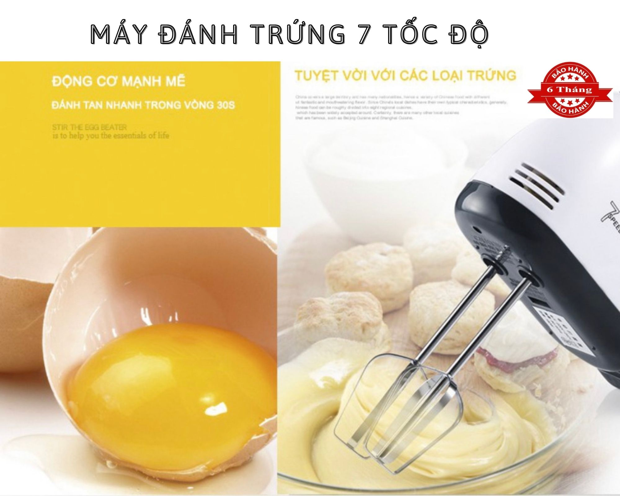 Máy đánh trứng 7 tốc độ công suất 260w-BẢO HÀNH 6 THÁNG