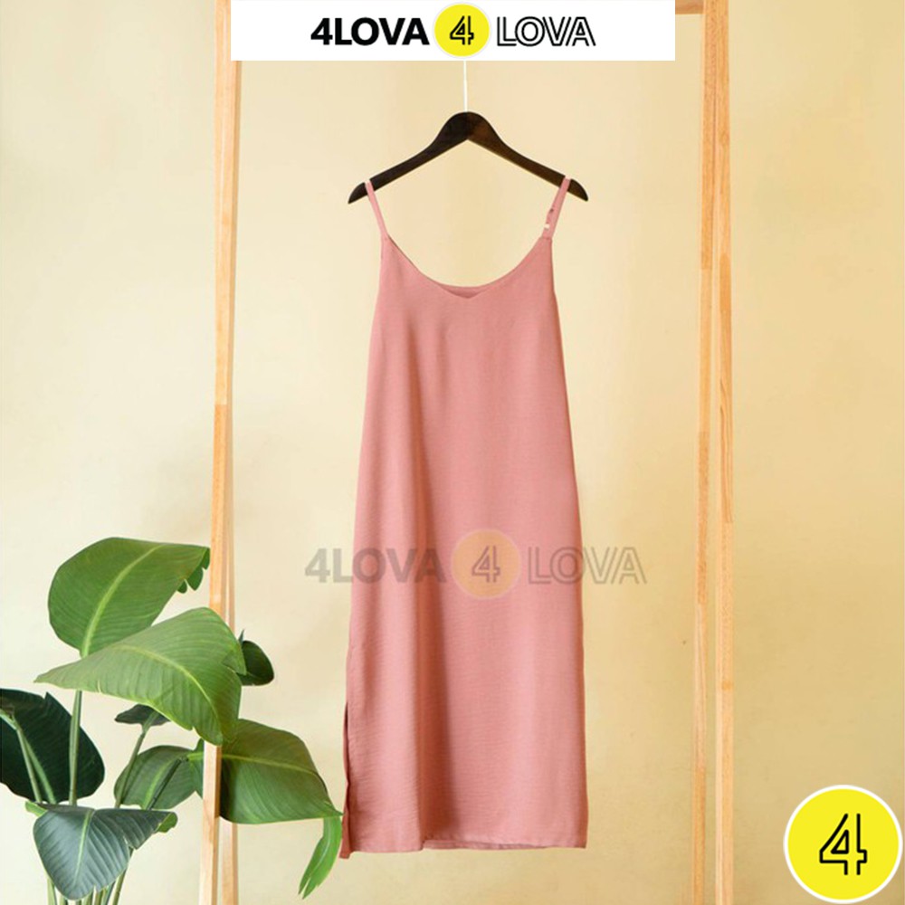 Váy đầm 2 dây nữ basic 4LOVA dáng suông chất đũi lụa cao cấp