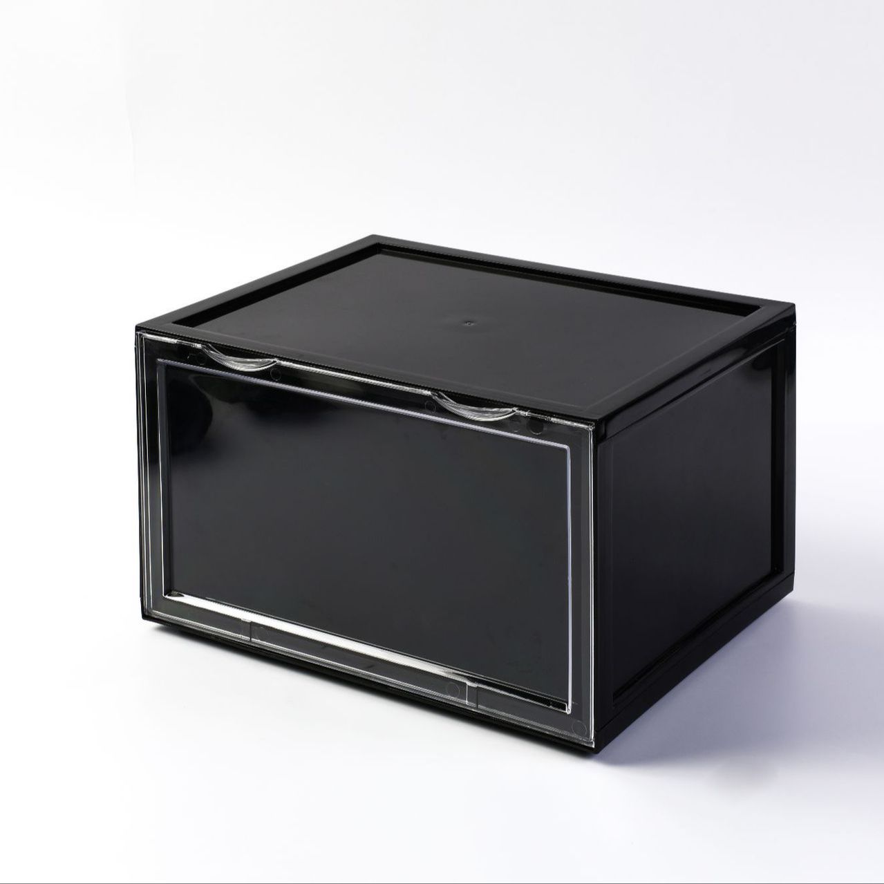 Hộp đựng giày Sneaker Box Plus BLACK-White cửa mở ngang nam châm, kích thước 36x28x22cm