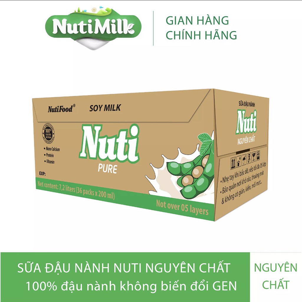Thùng 36 Bịch Sữa Đậu Nành Nuti Nguyên Chất 200ml
