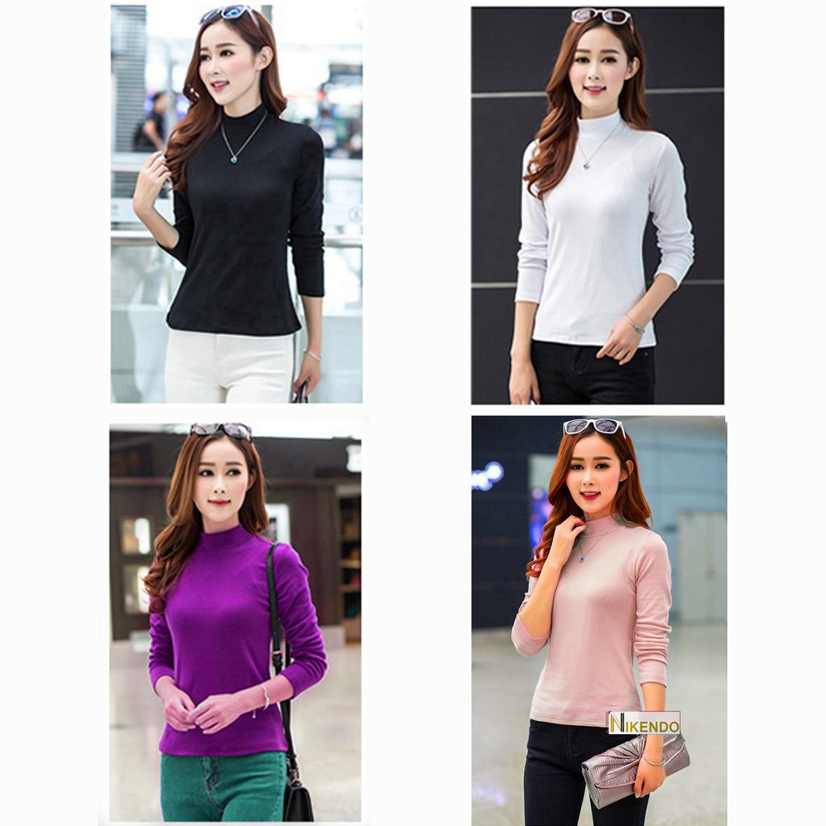 Áo giữ nhiệt nữ - cổ 3 phân phong cách Hàn Quốc