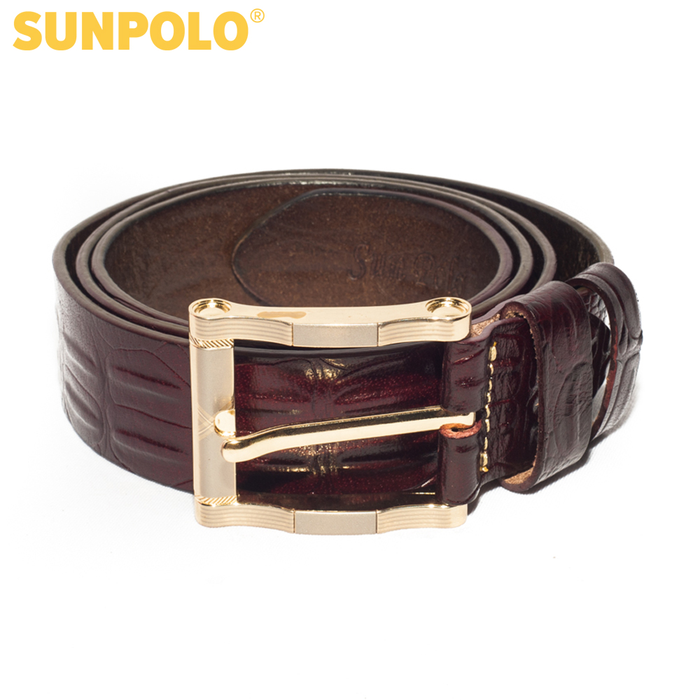 Men leather buckle belt SUNPOLO BSBK28 (brown)
