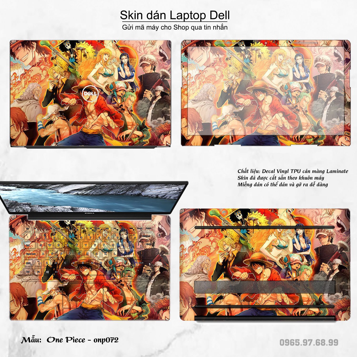 Decal Skin dán Laptop Dell mẫu One Piece (inbox mã máy cho shop)