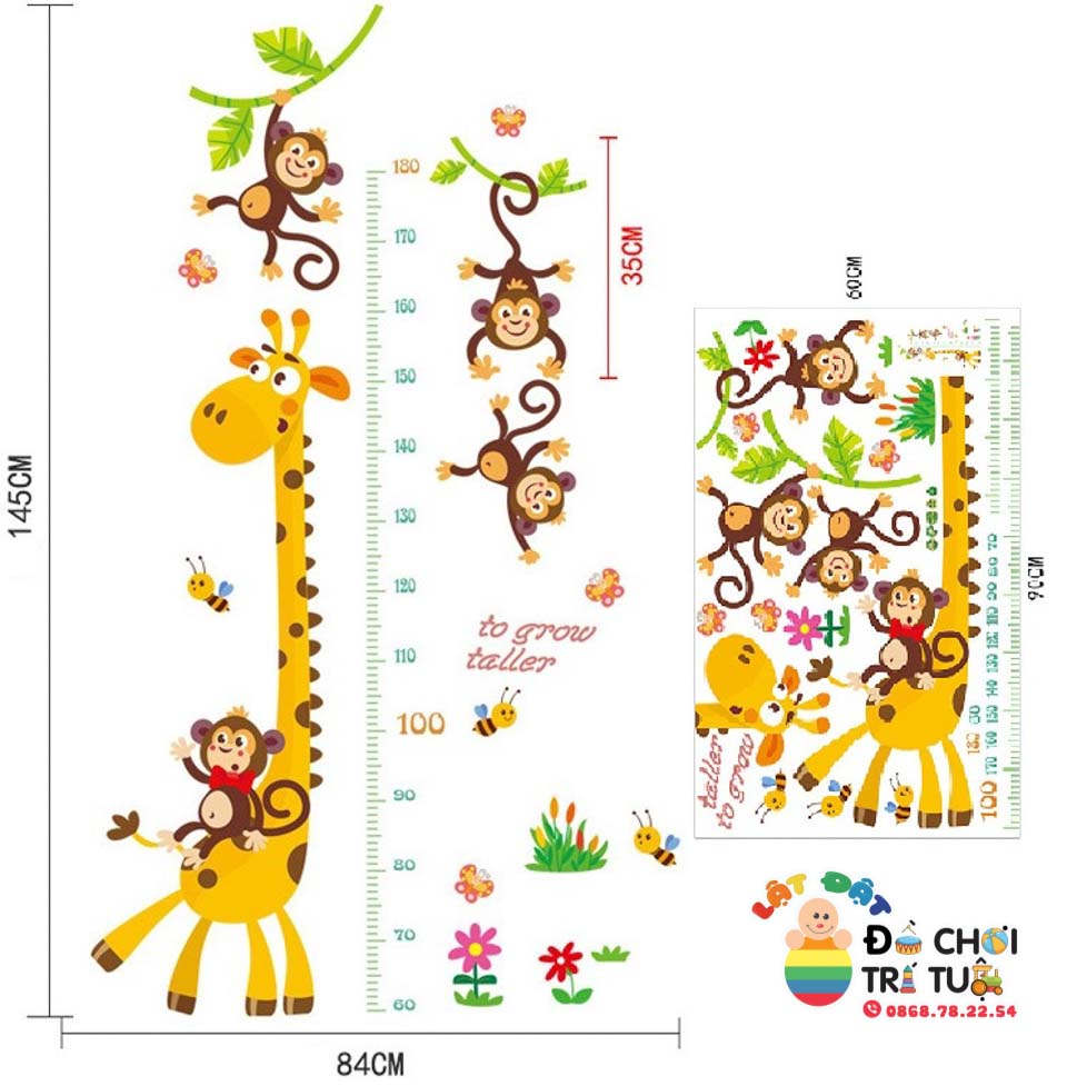 [HCM]DECAL DÁN TƯỜNG THƯỚC ĐO HƯƠU 2 VÀ GẤU ĐU Ô