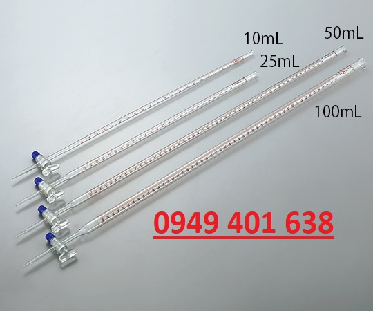 buret thủy tinh 25ml - 50ml, buret chuẩn độ dùng đo lường