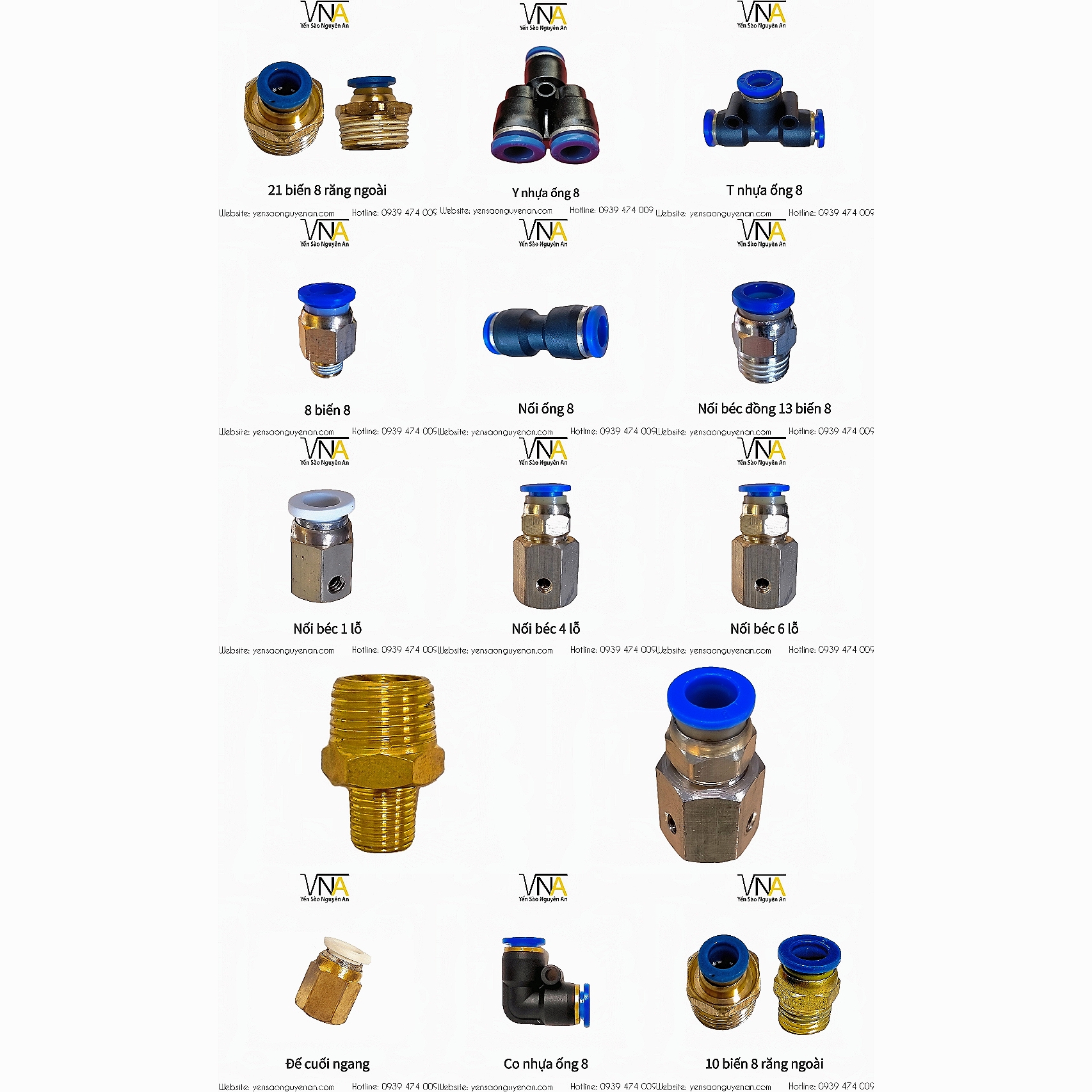 COMBO PHỤ KIỆN ỐNG NƯỚC T- CO - ĐẾ - NỐI - BIẾN (8 LI)