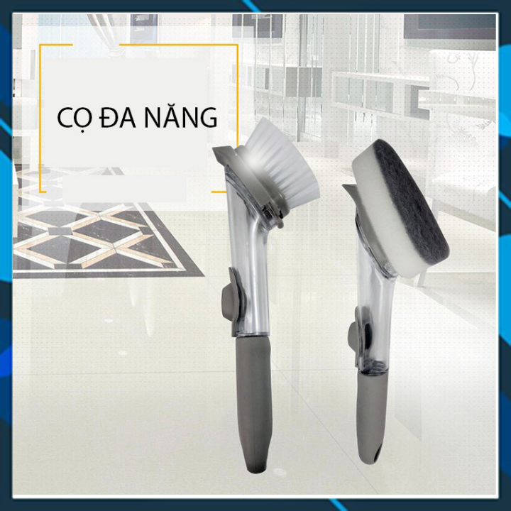 Cây cọ rửa bát, cọ nồi, cọ chậu rửa bát tự nhả dầu thông minh - thiết kế tay cầm dài vô cùng tiện lợi,  cọ rửa chén thông minh- CTKD